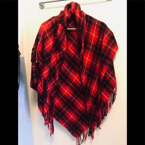 Plaid Shrug Wrap w/Fringe Red by Steve Madden